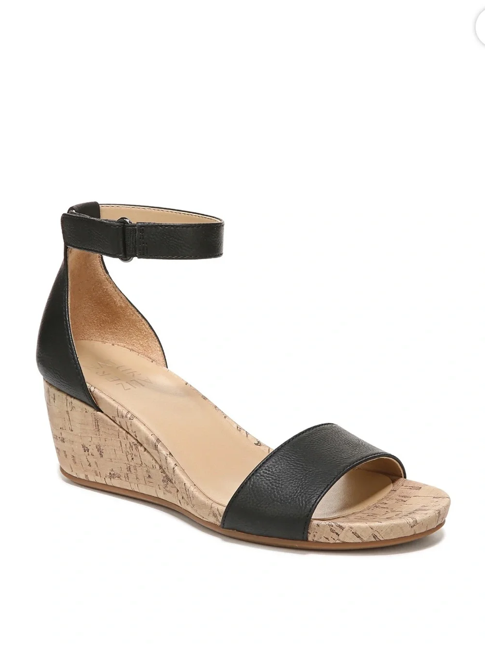 Naturalizer Areda Black Cork Wedge Ankle-Strap Sandal
